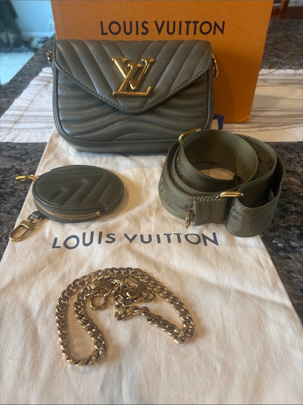 Louis Vuitton Olive Green New Wave Chain Shoulder Bag with Coin Pouch